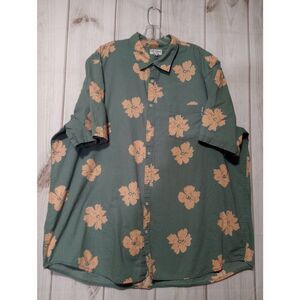 Arizona Shirt Men's 2XL Gray Peach Floral Tropical Button Front Tourist Vacation